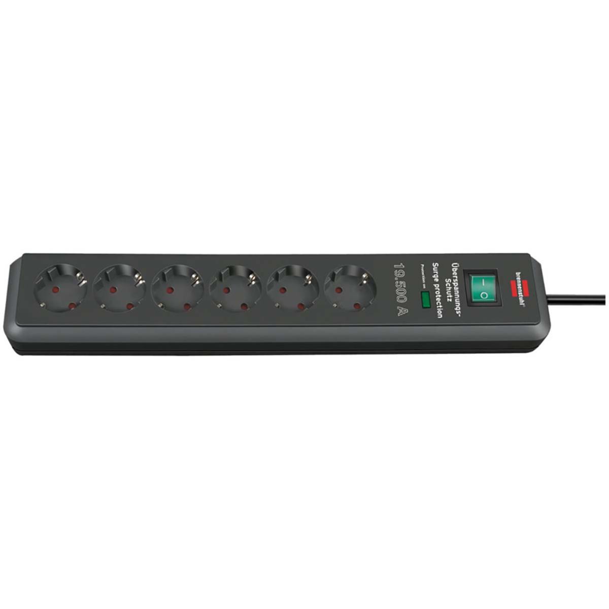 Grenuttak 6-Veis med Overspenningsvern og 2 Meter Kabel - Brennenstuhl Secure-Tec