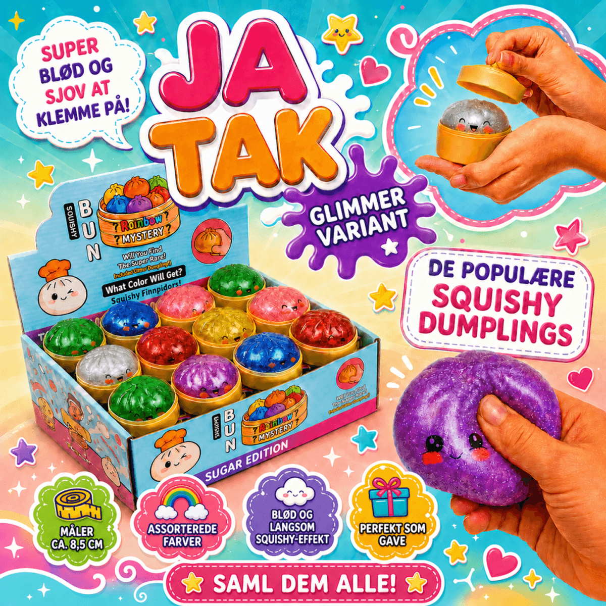 Glitter Squishy Dumplings Buns i Assorterte Farger