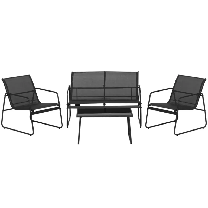 Kiira utemøbler sittegruppe til Terrasse 4-Deler m. Glassbord – Komplett Utemøbelsett for 4 Personer