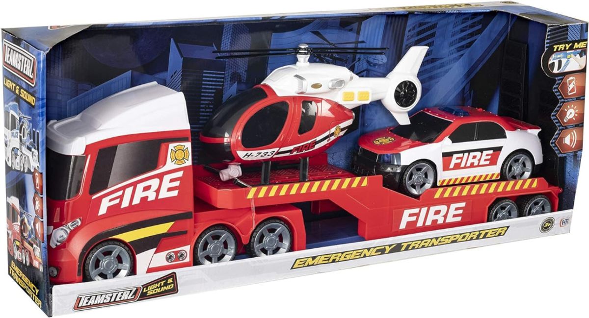 Teamsterz Stor Semitrailer med Brannhelikopter og Brannbil - Med Lyd og Lys