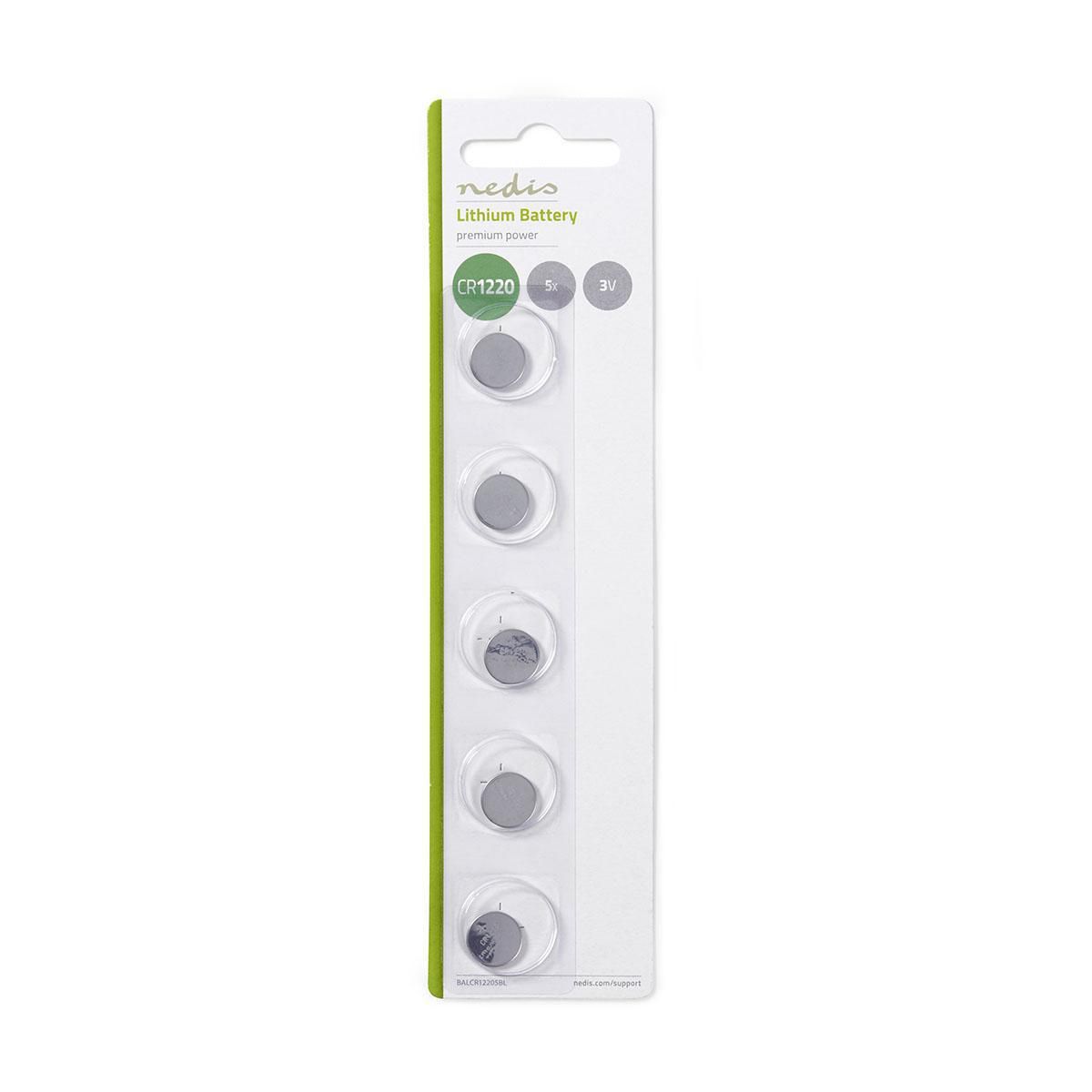 Knappcellebatteri - Litium - CR1220 - 3V DC - 5 stk i pakke