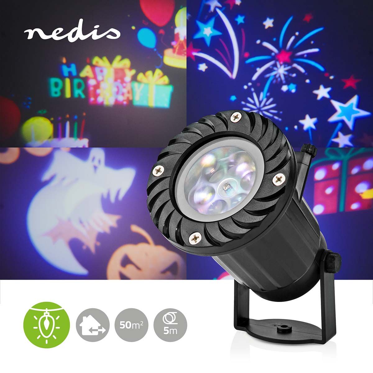Dekorativ LED-festprojektor, for Jul, Nyttår, Halloween eller andre Festligheter - IP44 ute og inne