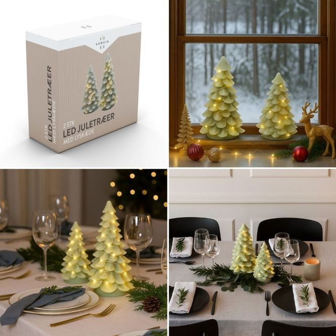 Hovedbilde Juletrær med Led-Lys i pakke med 2 stk