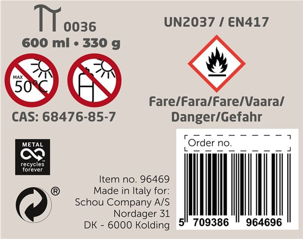 Gassboks til Ugressbrenner og annet utstyr med innvendig gjenger - 600ML