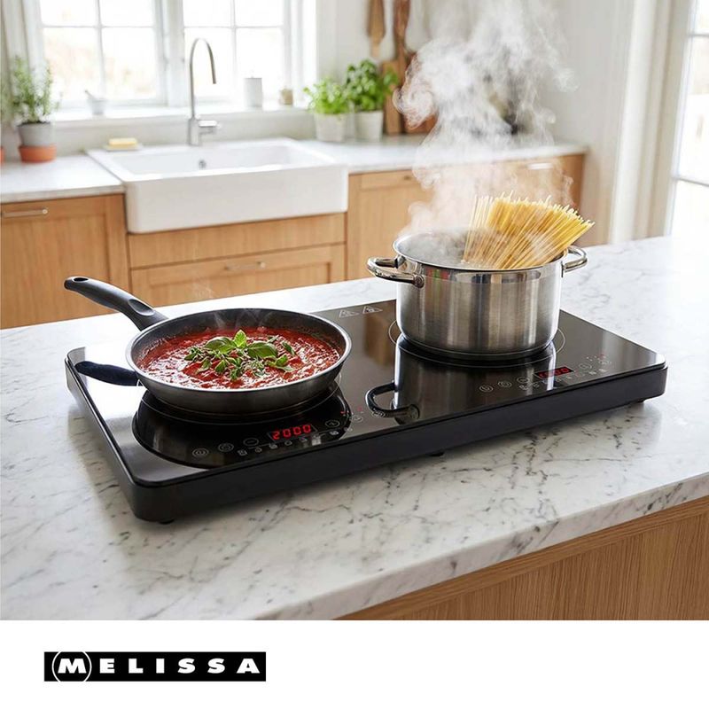 Dobbel Induksjonstopp 3500W m. Boost & Timer – Melissa Bærbar Platetopp (2 Soner)