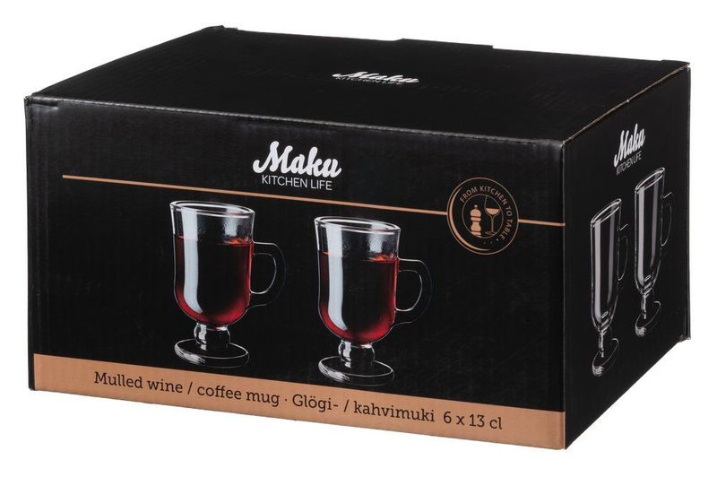 Gløgglass 13 cl 6-pk i Klart Glass med Håndtak – Perfekt for Julegløggen fra Maku Kitchen Life