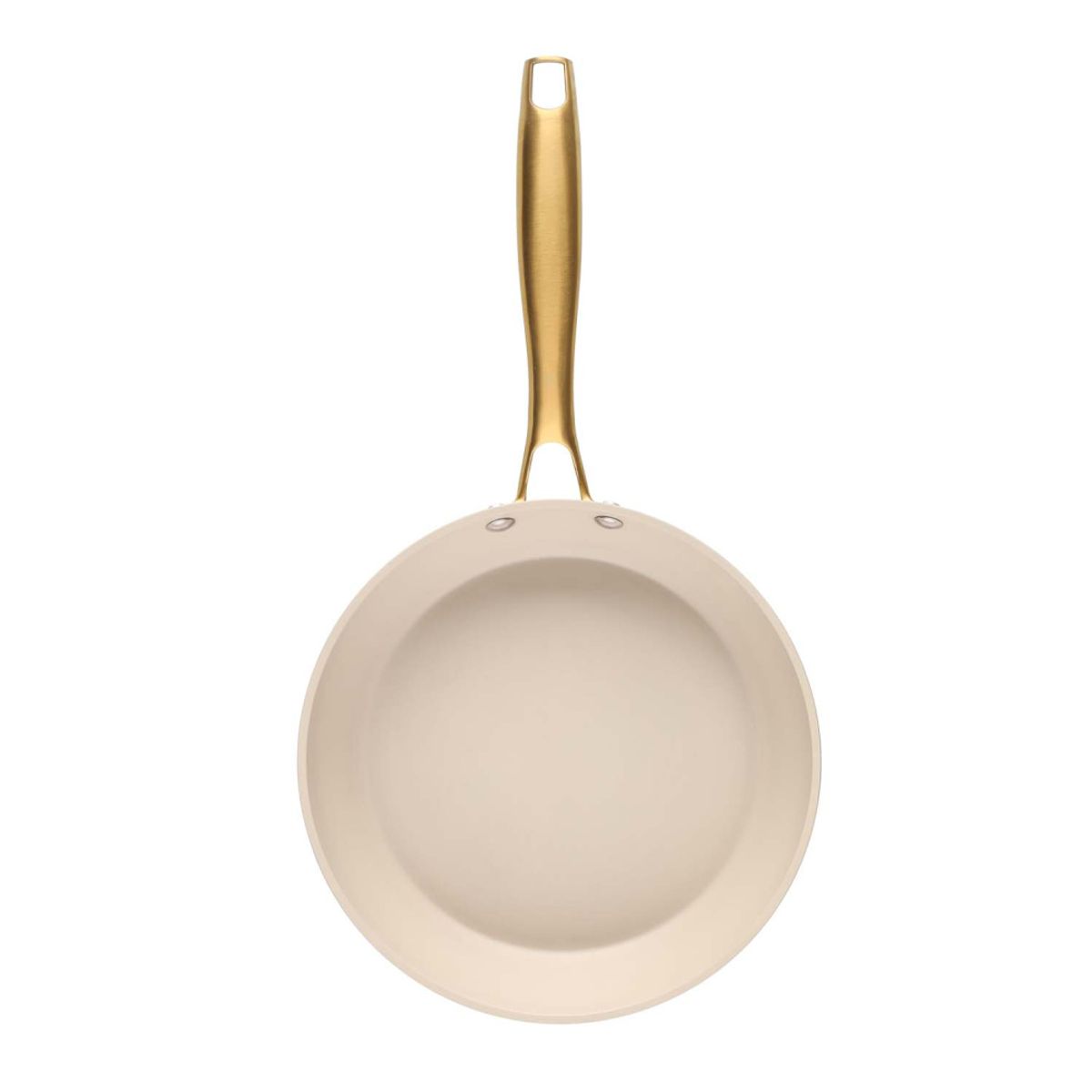 Stekepanne 24 cm – Beige keramisk PFAS-fri panne med gullfarget håndtak