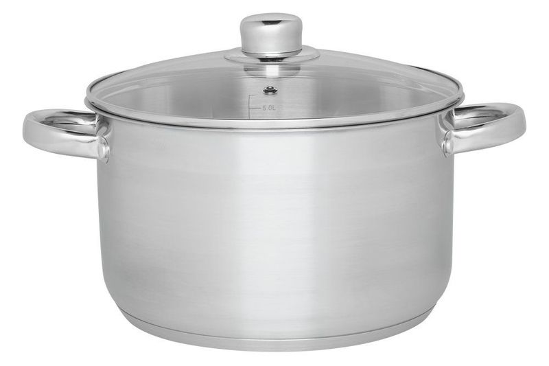 Gryte i stål for Alle Platetopper - Rustfrit Stålgryte 24 cm med Glasslokk 6,5 L